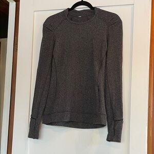 Lululemon Think Fast Long Sleeve shirt in a heathered herringbone color.